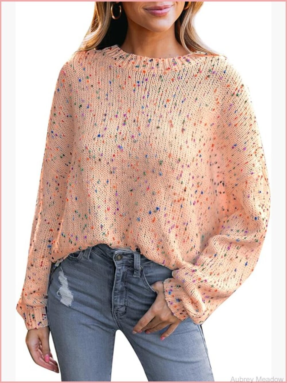 Rainbow Pom Pom Crewneck Pullover Sweater Cozy Ribbed Knit Long Sleeve Tops